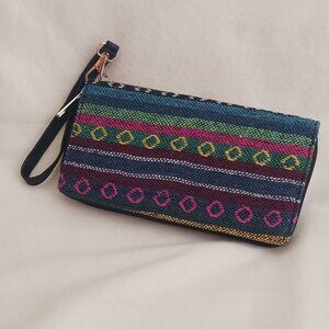 New Excellent Condition Multi Color Fabric Zip Around Wristlet Wallet